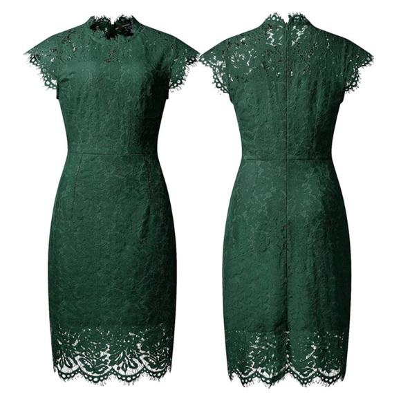 🎉HP | NWT✨ Elegant Dark Emerald Green Floral Lace Boutique Cocktail Shift Dress - Picture 3 of 5